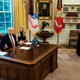 NASA astronaut Kathleen Rubins (eft) and Ivanka Trump sit with President Donald Trump after he spoke via video with NASA astronauts aboard the International Space Station from the Oval Office of the White House on April 24, 2017, in Washington, D.C.. (Brendan Smialowski/AFP/Getty Images)